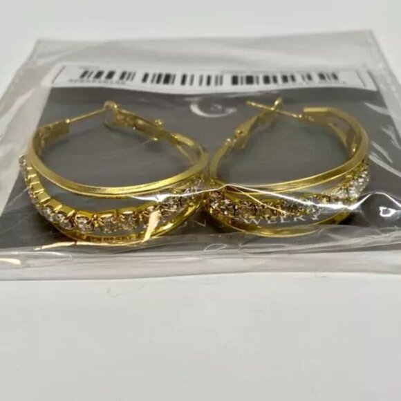 CS Fashion Earrings U Shape Multi Layer Hoop Design Golden Yellow with Gemstones - Picture 11 of 11